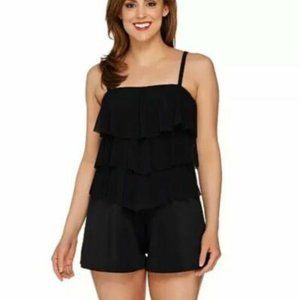 NWT $85 Fit 4 U Bandeau V-Tiered Mesh Romper Swimsuit Size 12
